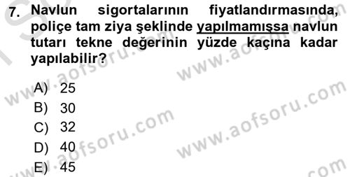 Dış Ticarette Risk Yönetimi Ve Sigortacılık Dersi 2022 - 2023 Yılı (Final) Dönem Sonu Sınavı 7. Soru