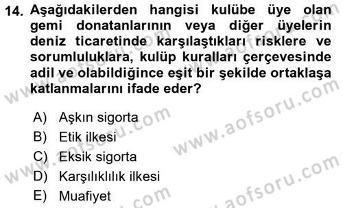 Dış Ticarette Risk Yönetimi Ve Sigortacılık Dersi 2022 - 2023 Yılı Yaz Okulu Sınav Soruları 14. Soru
