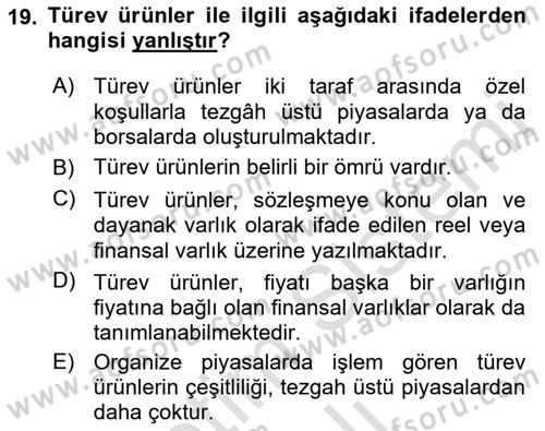 Dış Ticarette Risk Yönetimi Ve Sigortacılık Dersi 2022 - 2023 Yılı Yaz Okulu Sınav Soruları 19. Soru