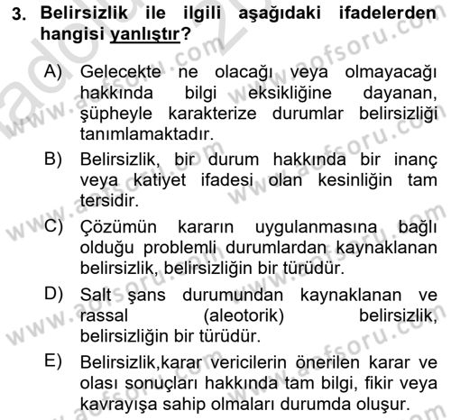 Dış Ticarette Risk Yönetimi Ve Sigortacılık Dersi 2023 - 2024 Yılı (Vize) Ara Sınav Soruları 3. Soru