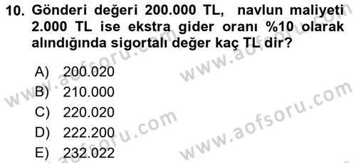 Dış Ticarette Risk Yönetimi Ve Sigortacılık Dersi 2023 - 2024 Yılı (Final) Dönem Sonu Sınav Soruları 10. Soru