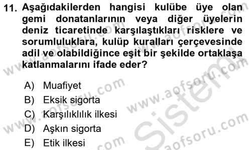 Dış Ticarette Risk Yönetimi Ve Sigortacılık Dersi 2023 - 2024 Yılı (Final) Dönem Sonu Sınav Soruları 11. Soru