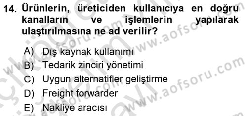 Dış Ticarette Risk Yönetimi Ve Sigortacılık Dersi 2023 - 2024 Yılı Yaz Okulu Sınav Soruları 14. Soru