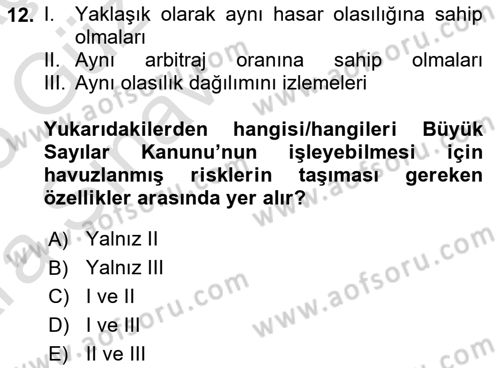 Dış Ticarette Risk Yönetimi Ve Sigortacılık Dersi 2024 - 2025 Yılı (Vize) Ara Sınavı 12. Soru