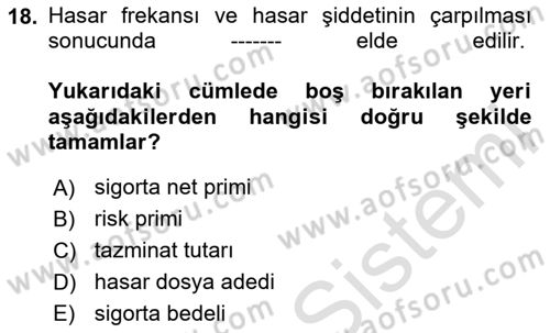 Dış Ticarette Risk Yönetimi Ve Sigortacılık Dersi 2024 - 2025 Yılı (Vize) Ara Sınavı 18. Soru