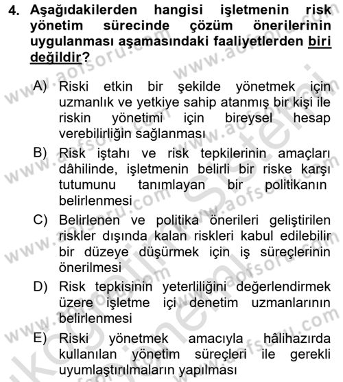 Dış Ticarette Risk Yönetimi Ve Sigortacılık Dersi 2024 - 2025 Yılı (Vize) Ara Sınavı 4. Soru