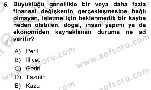 Dış Ticarette Risk Yönetimi Ve Sigortacılık Dersi 2024 - 2025 Yılı (Vize) Ara Sınavı 5. Soru