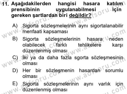 Dış Ticarette Risk Yönetimi Ve Sigortacılık Dersi 2025 - 2026 Yılı (Vize) Ara Sınav Soruları 11. Soru
