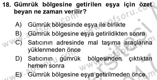 Dış Ticaret İşlemleri Ve Belgeleri Dersi 2016 - 2017 Yılı (Vize) Ara Sınav Soruları 18. Soru