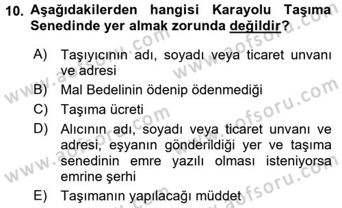 Dış Ticaret İşlemleri Ve Belgeleri Dersi 2017 - 2018 Yılı (Vize) Ara Sınav Soruları 10. Soru