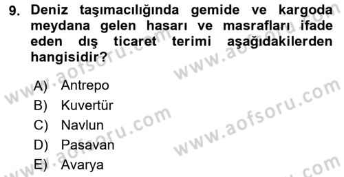 Dış Ticaret İşlemleri Ve Belgeleri Dersi 2018 - 2019 Yılı (Vize) Ara Sınav Soruları 9. Soru