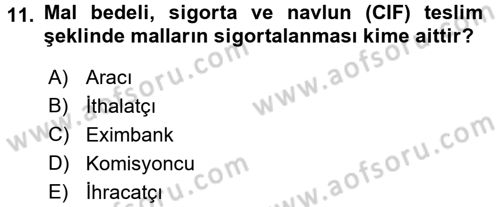 Dış Ticaret İşlemleri ve Belgeleri Dersi 2016 - 2017 Yılı 3 Ders Sınav Soruları 11. Soru