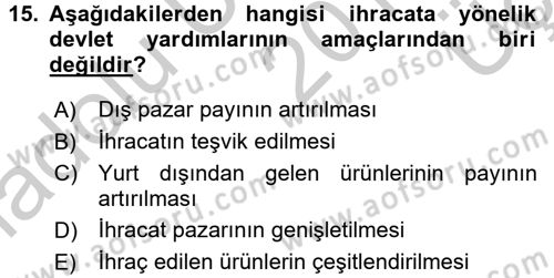 Dış Ticaret İşlemleri ve Belgeleri Dersi 2016 - 2017 Yılı 3 Ders Sınav Soruları 15. Soru