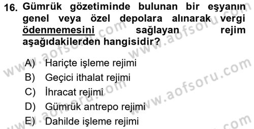 Dış Ticaret İşlemleri ve Belgeleri Dersi 2016 - 2017 Yılı 3 Ders Sınav Soruları 16. Soru