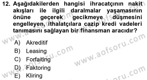 Dış Ticaret İşlemleri ve Belgeleri Dersi 2016 - 2017 Yılı (Vize) Ara Sınav Soruları 12. Soru