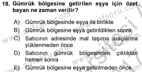 Dış Ticaret İşlemleri ve Belgeleri Dersi 2016 - 2017 Yılı (Vize) Ara Sınav Soruları 18. Soru