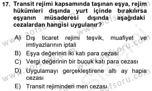 Dış Ticaret İşlemleri ve Belgeleri Dersi 2017 - 2018 Yılı 3 Ders Sınav Soruları 17. Soru