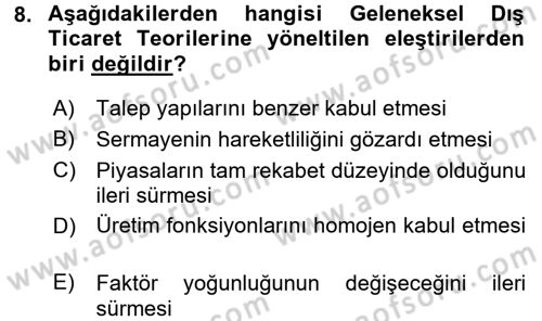Dış Ticaret İşlemleri ve Belgeleri Dersi 2017 - 2018 Yılı (Vize) Ara Sınav Soruları 8. Soru