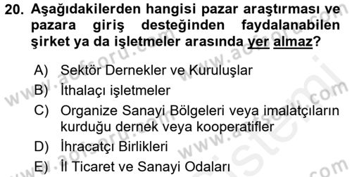 Dış Ticaret İşlemleri ve Belgeleri Dersi 2017 - 2018 Yılı (Final) Dönem Sonu Sınav Soruları 20. Soru