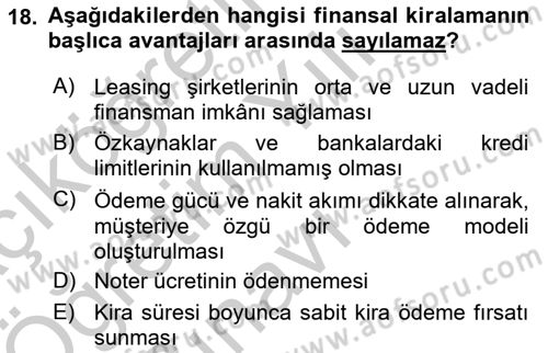 Dış Ticaret İşlemleri ve Belgeleri Dersi 2018 - 2019 Yılı Yaz Okulu Sınavı 18. Soru