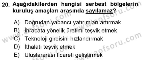 Dış Ticaret İşlemleri ve Belgeleri Dersi 2018 - 2019 Yılı Yaz Okulu Sınavı 20. Soru