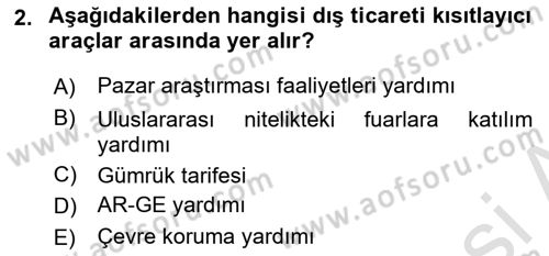 Dış Ticaret İşlemleri ve Belgeleri Dersi 2020 - 2021 Yılı Yaz Okulu Sınav Soruları 2. Soru