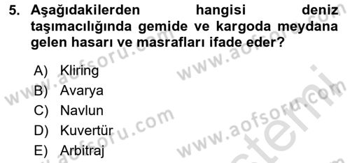 Dış Ticaret İşlemleri ve Belgeleri Dersi 2020 - 2021 Yılı Yaz Okulu Sınav Soruları 5. Soru