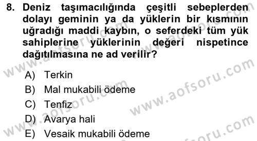 Dış Ticaret İşlemleri ve Belgeleri Dersi 2020 - 2021 Yılı Yaz Okulu Sınav Soruları 8. Soru