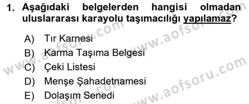 Dış Ticaret İşlemleri ve Belgeleri Dersi 2021 - 2022 Yılı (Vize) Ara Sınavı 1. Soru