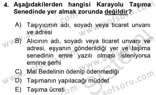 Dış Ticaret İşlemleri ve Belgeleri Dersi 2021 - 2022 Yılı (Vize) Ara Sınavı 4. Soru