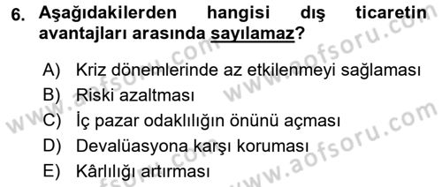 Dış Ticaret İşlemleri ve Belgeleri Dersi 2021 - 2022 Yılı (Vize) Ara Sınavı 6. Soru