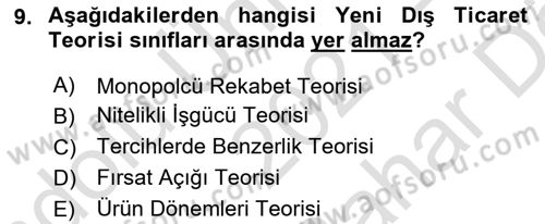 Dış Ticaret İşlemleri ve Belgeleri Dersi 2021 - 2022 Yılı (Vize) Ara Sınav Soruları 9. Soru