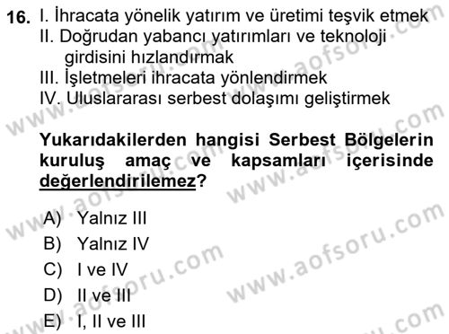 Dış Ticaret İşlemleri ve Belgeleri Dersi 2021 - 2022 Yılı (Final) Dönem Sonu Sınavı 16. Soru