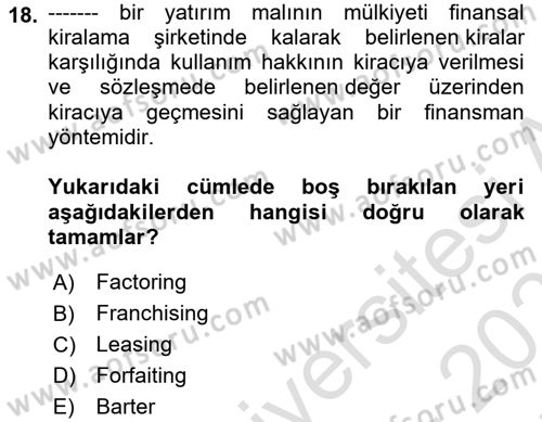 Dış Ticaret İşlemleri ve Belgeleri Dersi 2021 - 2022 Yılı (Final) Dönem Sonu Sınavı 18. Soru