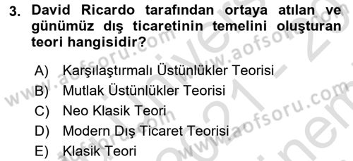 Dış Ticaret İşlemleri ve Belgeleri Dersi 2021 - 2022 Yılı (Final) Dönem Sonu Sınavı 3. Soru