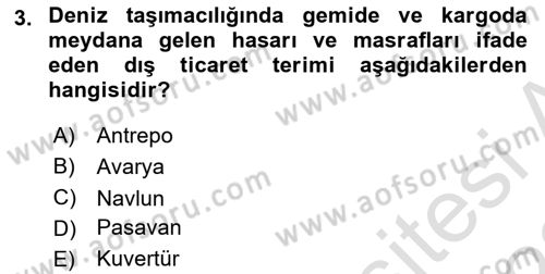 Dış Ticaret İşlemleri ve Belgeleri Dersi 2021 - 2022 Yılı Yaz Okulu Sınav Soruları 3. Soru