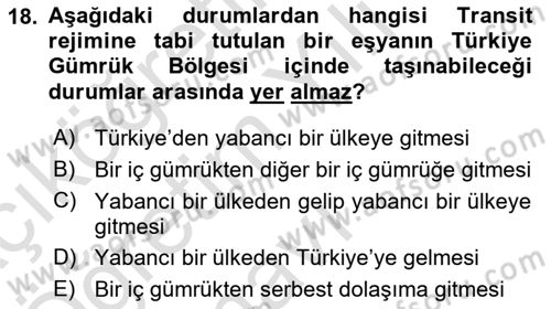 Dış Ticaret İşlemleri ve Belgeleri Dersi 2022 - 2023 Yılı Yaz Okulu Sınav Soruları 18. Soru