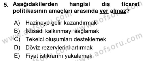 Dış Ticaret İşlemleri ve Belgeleri Dersi 2022 - 2023 Yılı Yaz Okulu Sınav Soruları 5. Soru