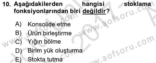 Depolama Ve Envanter Yönetimi Dersi 2017 - 2018 Yılı (Vize) Ara Sınavı 10. Soru