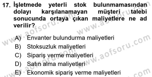 Depolama Ve Envanter Yönetimi Dersi 2017 - 2018 Yılı (Final) Dönem Sonu Sınav Soruları 17. Soru