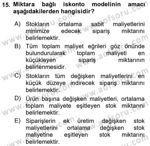 Depolama Ve Envanter Yönetimi Dersi 2020 - 2021 Yılı Yaz Okulu Sınav Soruları 15. Soru