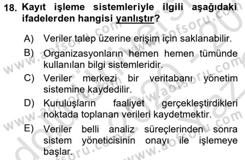 Depolama Ve Envanter Yönetimi Dersi 2020 - 2021 Yılı Yaz Okulu Sınav Soruları 18. Soru