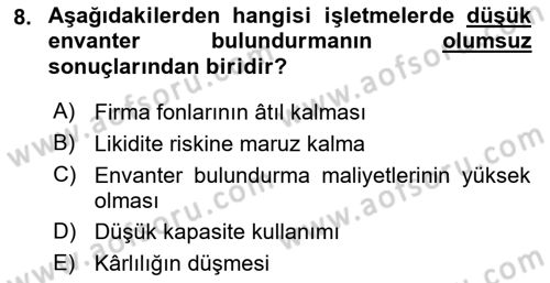 Depolama Ve Envanter Yönetimi Dersi 2020 - 2021 Yılı Yaz Okulu Sınav Soruları 8. Soru