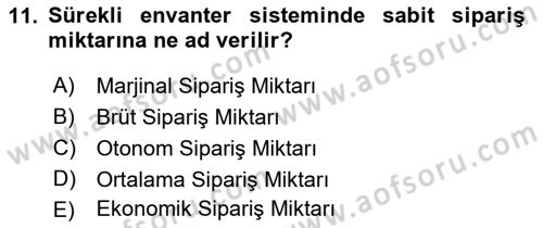 Depolama Ve Envanter Yönetimi Dersi 2021 - 2022 Yılı (Final) Dönem Sonu Sınavı 11. Soru