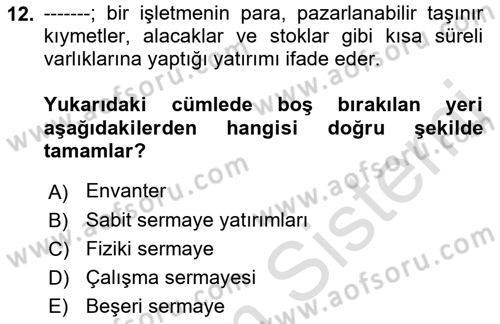 Depolama Ve Envanter Yönetimi Dersi 2021 - 2022 Yılı (Final) Dönem Sonu Sınavı 12. Soru