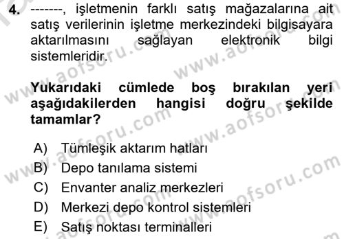 Depolama Ve Envanter Yönetimi Dersi 2021 - 2022 Yılı (Final) Dönem Sonu Sınavı 4. Soru