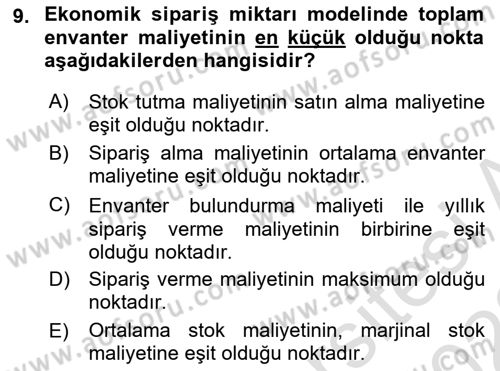 Depolama Ve Envanter Yönetimi Dersi 2021 - 2022 Yılı (Final) Dönem Sonu Sınavı 9. Soru