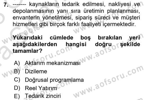 Depolama Ve Envanter Yönetimi Dersi Ara Sınavı Deneme Sınav Soruları 7. Soru