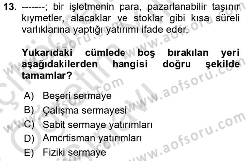 Depolama Ve Envanter Yönetimi Dersi 2022 - 2023 Yılı Yaz Okulu Sınavı 13. Soru