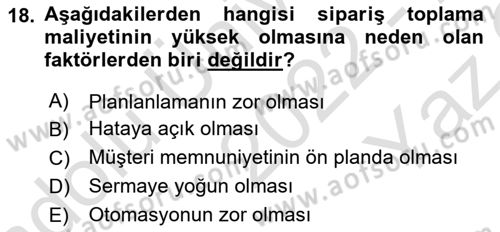 Depolama Ve Envanter Yönetimi Dersi 2022 - 2023 Yılı Yaz Okulu Sınavı 18. Soru